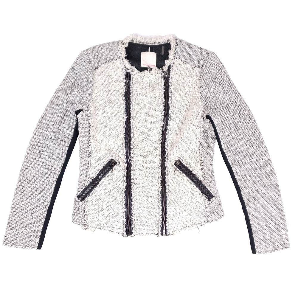 Rebecca Taylor Tweed Moto Jacket Black White Size 6 / Small